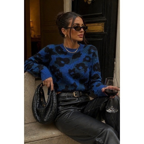 rag & bone Sweaters - Rag & Bone Blue Leopard Mohair Sweater Cropped Mob Wife Knit XS